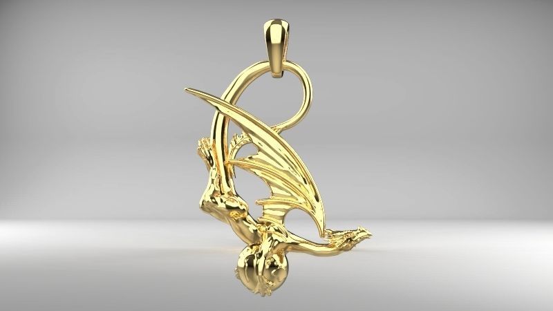 anhänger drachen gold schmuck platin silber druckbar juwel kunst 3D print model - Mito3D