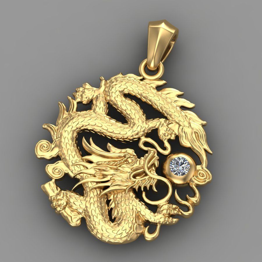 ciondolo drago di diamante gioielli oro argento stampabile la sterlina gioiello stampa vintag amuleto il fascino joss feticcio fantastico creatura ciondoli 3D print model - Mito3D