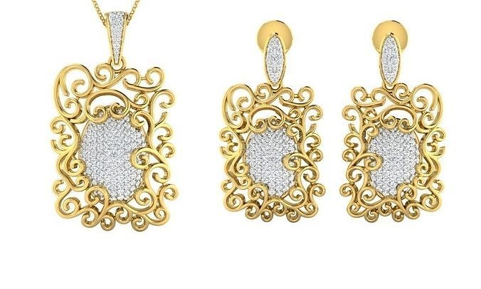pendente orecchino impostato 3dm stl obj fbx render dettagli orecchini nozze gioielleria stampabile diamante combo ciondoli borchie hoopsandhuggies collana argento 3D print model - Mito3D