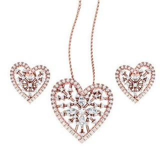pendente orecchini combo nozze gioielleria stampabile diamante impostato cuore ciondoli borchie hoopsandhuggies collana 3d print model - Mito3D