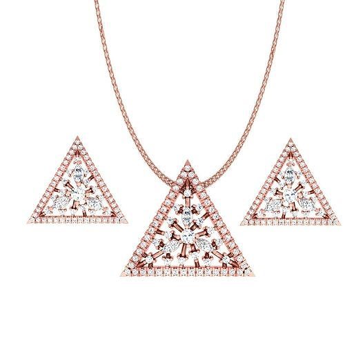 pendant earrings combo wedding jewellery printable diamond jewelry set triangle pendants studs hoopsandhuggies necklace 3D print model - Mito3D
