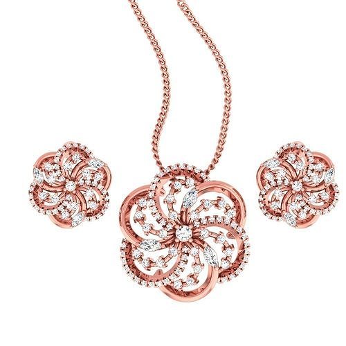 pendant earrings combo wedding jewellery printable diamond jewelry set flower pendants studs hoopsandhuggies necklace 3D print model - Mito3D