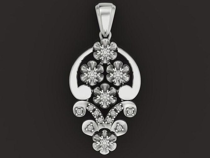 pendant flowers diamonds elegant stylish fashionable stones female diamond gold jeweler jewel nature 3d 3dprint earrings gems jewelry pendants 3d print model - Mito3D