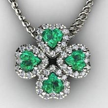 pendant four hearts halo heart diamond jewel gem printable emerald love valentin patrick jewelry pendants 3d print model - Mito3D
