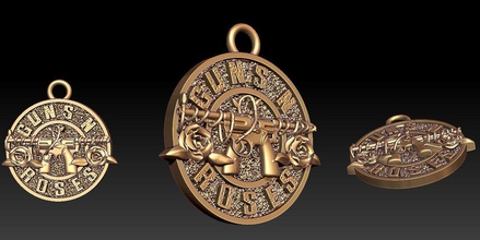 pendant guns n roses rose floral gold jewelry pendants 3d print model - Mito3D