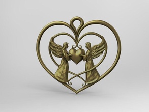 pendant heart keychain necklace gold angel decoration neck girl love miniature wings jewel silhouette art jewelry contour couple shape pendants 3d print model - Mito3D