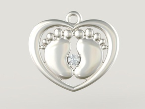 pendentif coeur bijoux prêt imprimée de l'imprimante imprimable d'argent pendentifs bébé pied les pieds mouillés mère 3d défi 3d print model - Mito3D