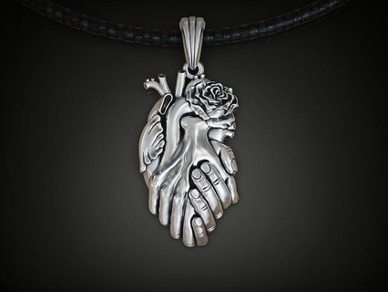 Anhänger Herz Hände Rose Blume anatomisch Schmuck Medaillon Halskette gestalten Valentinstag Aorta Liebe 3d print model - Mito3D