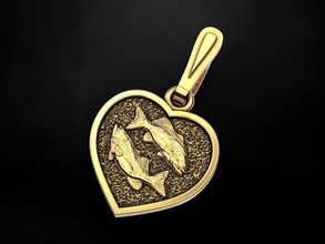 ciondolo cuore segno zodiacale pesci gioielli zodiac di stampa 3dprinted stampabile il design gioiello d'oro moda printabl la oro prototipazione argento l'annerimento texture ciondoli 3d print model - Mito3D