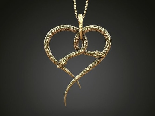 pendentif cœur serpents balance créatif bijoux gothique collier femmes poids léger pendentifs argent animal 3d print model - Mito3D