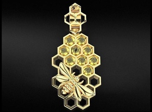 pendant honeycombs on a bee sits 723 3dprinted design fashion gold golden jewel jewellery jewelry print printabl printable printing prototyping silver pendants 3d print model - Mito3D
