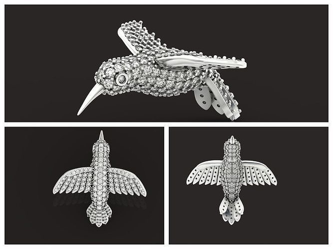 pendant hummingbird bird studded diamonds 700 animals nature jewelry humming colibri oiseau gold fly flower kolibri vogel 3d modeling creative design pendants 3D print model - Mito3D