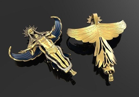 pendant jesus angel art gold jewelry religion elegant cross fashion fast sculpture ancient dragon illustration bird retro pendants 3d print model - Mito3D