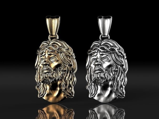 pendant jesus head cristo christ jewel religiou object jesu religious ice diamond necklace chain face gem icebox crist jewelry pendants 3D print model - Mito3D