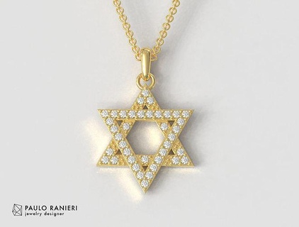 Anhänger jüdisch Star David Halskette Halsketten Gold Ring Schmuck Ringe paulorani Mode klassisch modern Silber Diamant 3d print model - Mito3D