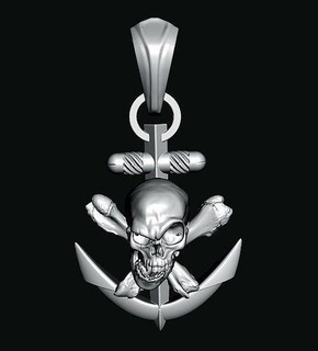 pendant jolly roger jewelry skull pirate anchor bones ring gem earrings necklaces jewel adventure captain ship miniature pendants 3d print model - Mito3D