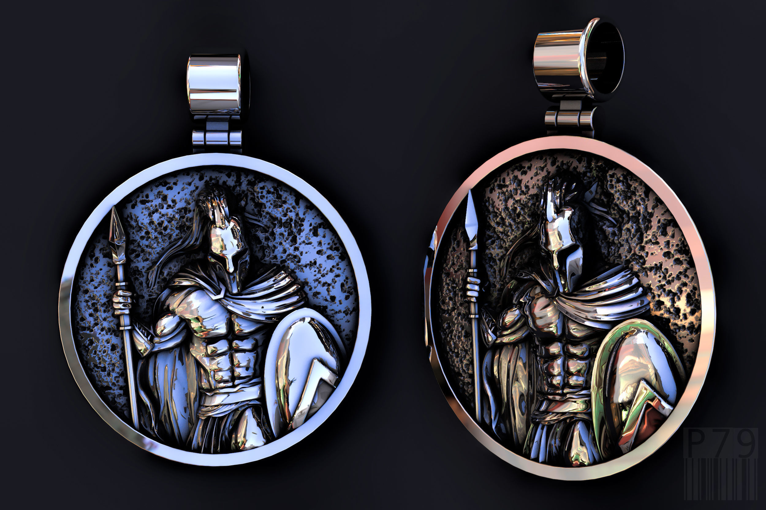 pendant king leonid spartan silver gold jewellery men luxury warrior spartacus shield helmet force spear wax printable fashion jewelry pendants 3D print model - Mito3D