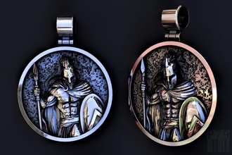 pendant king leonid spartan silver gold jewellery men luxury warrior spartacus shield helmet force spear wax printable fashion jewelry pendants 3d print model - Mito3D