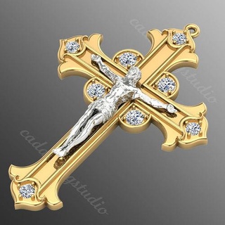 pendant kt2 cross gold jewel jewellery print silver pendants religious precious gem icon beauty diamant sterling jesu necklace christian jewelry 3d print model - Mito3D