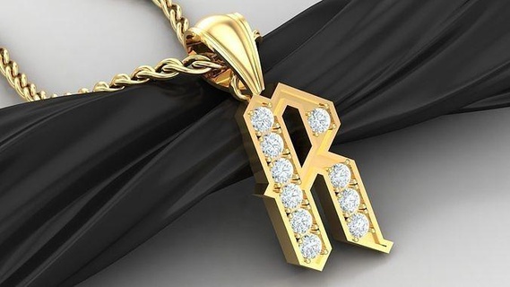 pendant letter r alphabet printable diamond font jewelry language initial gold necklace typography art design illustration 36daysoftype letters lettering calligraphy drawing thedailytype graphicdesign pendants 3d print model - Mito3D
