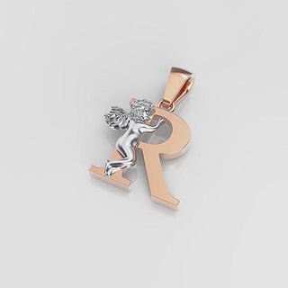 pendant letter r jewelry initial necklace alphabet gold chain printable custom signet initials font 3dmodel pendants angel baby sculpture cupidone 3d print model - Mito3D