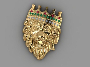 Anhänger Löwe Schmuck lion - Krone gem Edelsteine Juwel König gold Silber genial diamond ruby emerald zbrush rhino sculpt Tier 3d print model - Mito3D