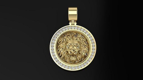 pendant lion diamonds jewelry diamond gold coin jewellery design cad cad3d pendants 3d print model - Mito3D