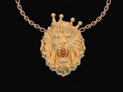 pendant lion head king crowned men 2695 gold jewelry luxury silver crown wild necklace diamond pendants 3d print model - Mito3D