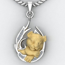 pendant lion cub sleeping jewelry printable gold tiger magerit silver stl obj cad nature print necklaces jewellery woman baby sleep pendants 3d print model - Mito3D