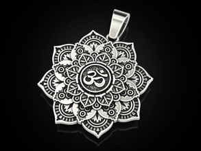 pendentif mandala of tibet omkara in devanagari symbole om mantra hindouisme bouddhisme jaïnisme sikhisme bijoux impression 3dprinted bijou or argent pendentifs fleur 3d print model - Mito3D