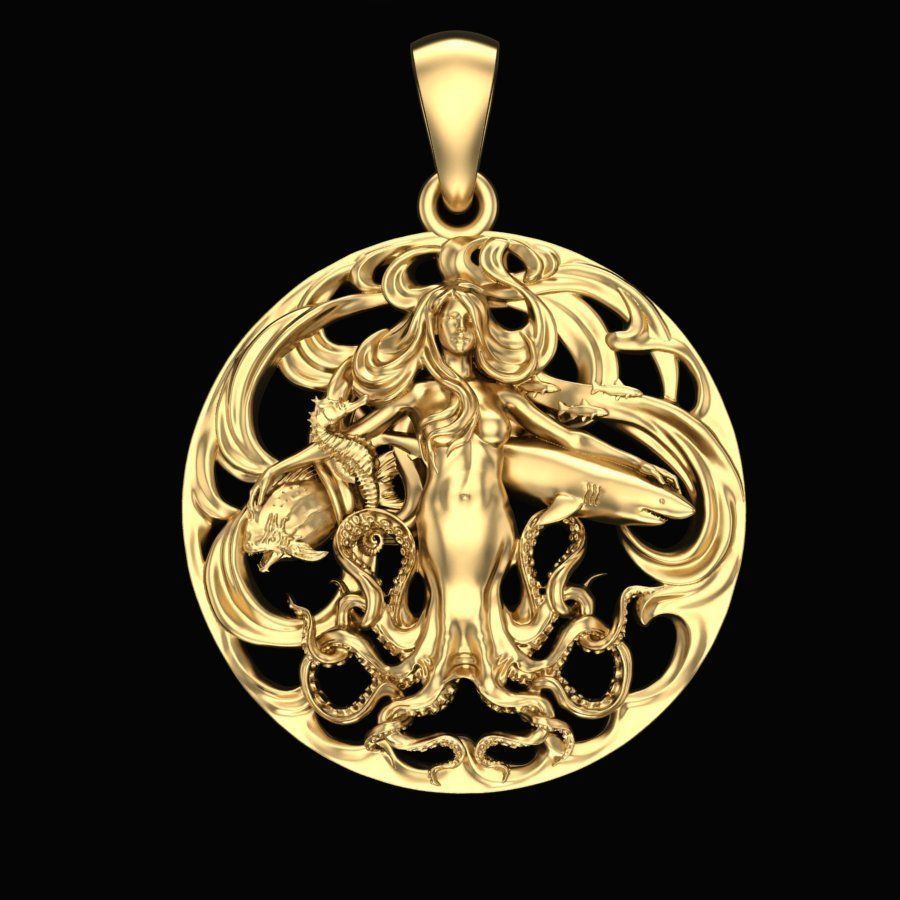 ciondolo amante del mare gioielli moda e bellezza stampabile cnc oro argento oceano devilfish il polpo ciondoli 3D print model - Mito3D