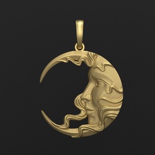 pendant moon jewelry printable jewellery jewel pendants chain gold portrait 3d print model - Mito3D
