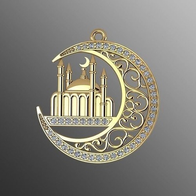 pendente moschea dp4 mezzaluna gioielleria oro gemma religione musulmano ciondoli gioiello jesu diamante religiou arabo arabo turco tacchino luna 3d print model - Mito3D