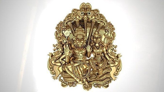 pingente ornamentado ouro estátua senhor ganesha Penden narsinho jóias prata imprimível joalheria pingentes murti murty têmpora 3d print model - Mito3D