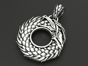 pendant ouroboros jewelry snake dragon scales amulet print 3dprinted jewellery printable design printabl gold prototyping silver biker blackening texture pendants 3d print model - Mito3D