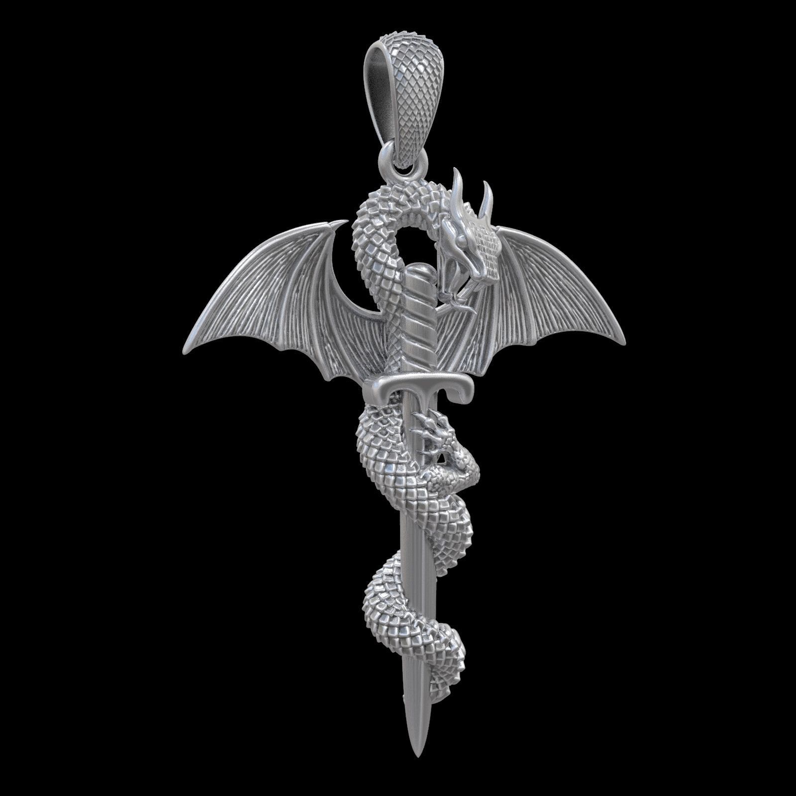 pendant p023 jewelry jewel silver printable gold platinum prototyping sterling jewelery dragon sword wings pendants 3D print model - Mito3D