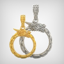 pendant p081 jewelry gold silver diamond jewellery fashion beauty printable sterling gem jewel brilliant snake ouroboros tail dragon pendants 3d print model - Mito3D