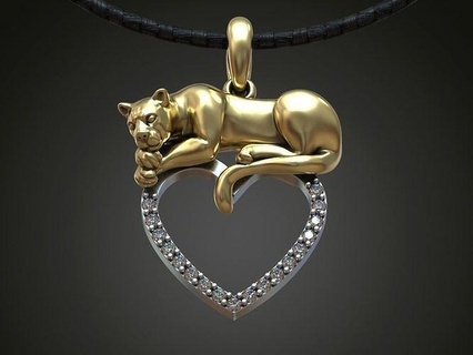 pingente pantera gato leão coração diamantes selvagem Puma leopardo joalheria imprimível prata jóias ouro tigre animais pingentes 3d print model - Mito3D