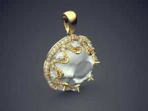 ciondolo perla diamanti cad-4994 brillante cad il design dettaglio diamante di fidanzamento gemma oro gioiello gioielli disco platino stampabile anello anelli argento matrimonio ciondoli 3d print model - Mito3D