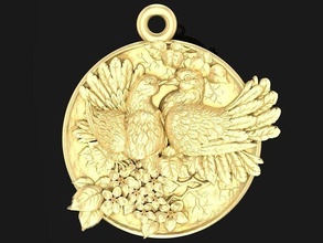pingente pombos medalhão decoração jóia esterlina metal material natura animais pingentes 3djewel Projeto prata arte objeto ouro joalheria imprimível pássaros 3d print model - Mito3D