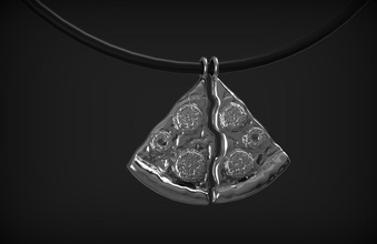 pendentif pizza en deux morceaux bijoux la les aliments restaurant d'argent or joyau dimond sculpter cad zbrush de mariage pendentifs 3d print model - Mito3D