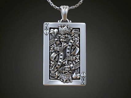 pendant playing card undead king hearts deck cards silver pocker men black jack jewelry pendants 3d print model - Mito3D
