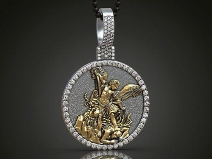 pendant saint archangel michael vanquishing satan jewelry gold silver pendants printable necklace angel catholic jewellery christian bible 3d print model - Mito3D