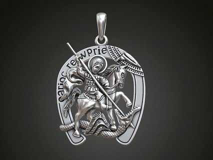 pingente santo George Dragão ferradura grego Igreja medalhão colar religioso jóias religiou objeto joalheria prata ortodoxo Jorge pingentes 3d print model - Mito3D