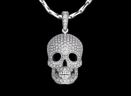 pendant scull ring jewelery gold silver jewelry skull skeleton head art death diamond pendants 3d print model - Mito3D