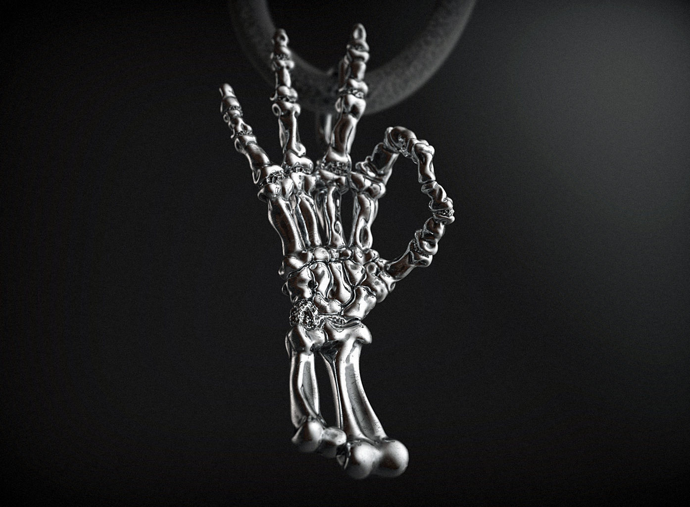 pendant skeleton hand ok scull rock jewelry jewellery silver printable finger print sculpt sculpting anatomy bone pendants 3D print model - Mito3D