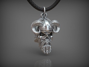 pendant skull 02 jewelry character gold printable silver bronze viking warrior helmet pendants man vikings horns beards beard knight shield 3dmodel 3d print model - Mito3D