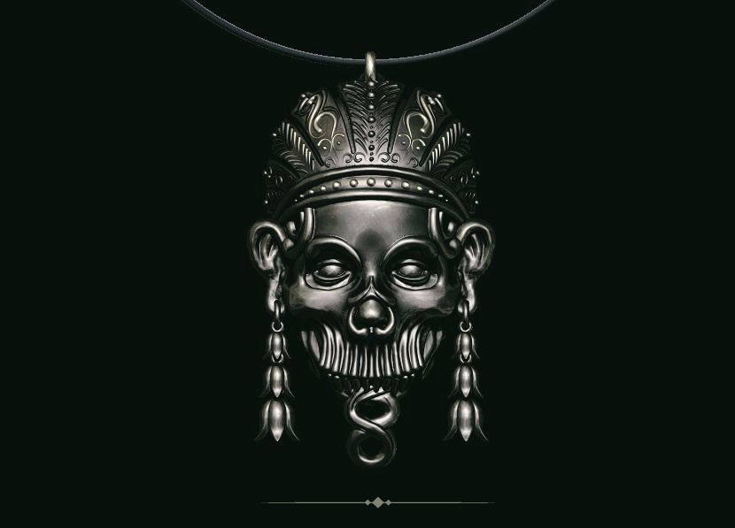 pendant skull aztec jewelry jewellery silver gold sculpt sculptor new 3dprint realistic organic sculpting simbol pendants 3D print model - Mito3D