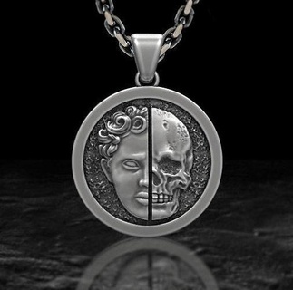 pendant skull face medallion jewelry jewellery printable jewel sterling silver necklace head heads fashion beauty diamond gold pendants skulls 3d print model - Mito3D