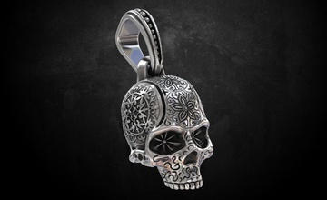 pendentif crâne motifs 205 3dprinted conception mode or d'or bijou bijoux impression imprimable prototypage argent pendentifs 3d print model - Mito3D